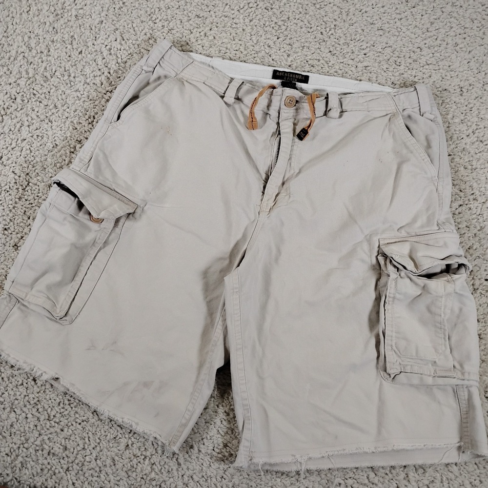 Abercrombie & Fitch Shorts Mens 38 Beige Cargo Fatigues Y2K Utility Paratrooper